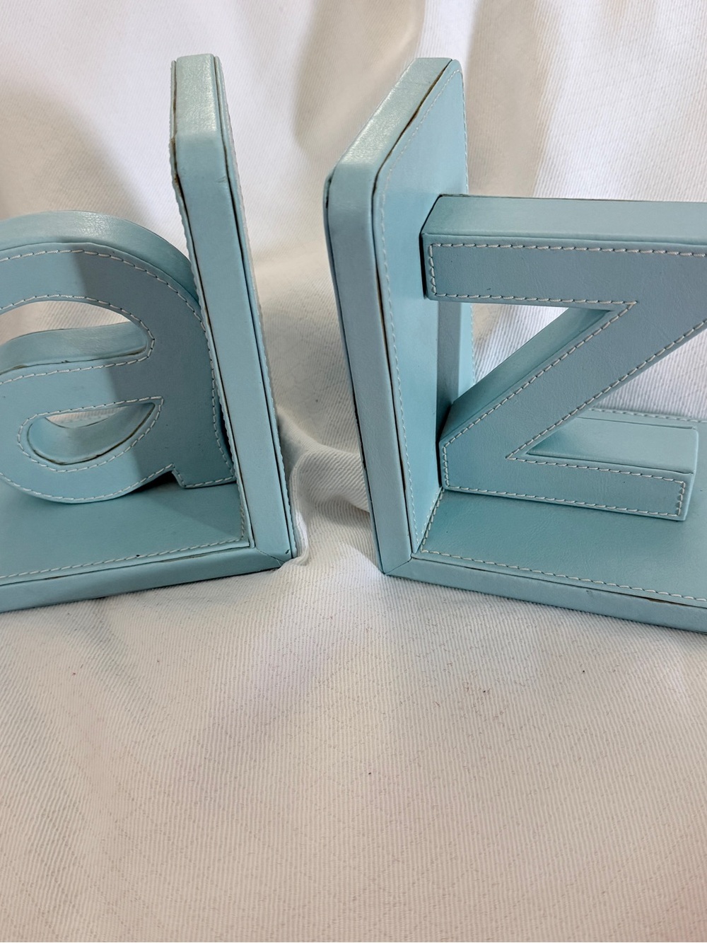 Indigobaby Faux Leather A to Z Alphabet Bookends Light Aqua Blue